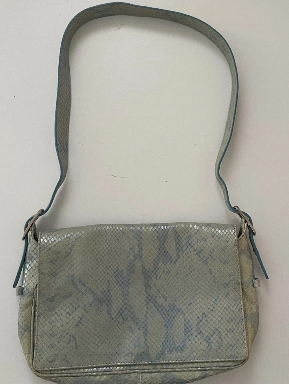 Escada Aqua Iridescent Python Embossed Leather Shoulder Bag Made Italy authentic